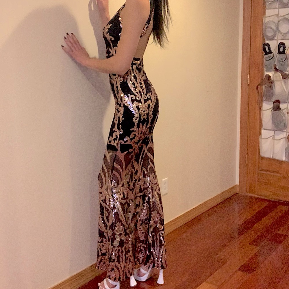 Gold & Black Sequin Prom Dress